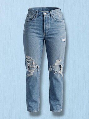 AGOLDE Light Wash Heavily Distressed Rigid Cotton Jeans 28